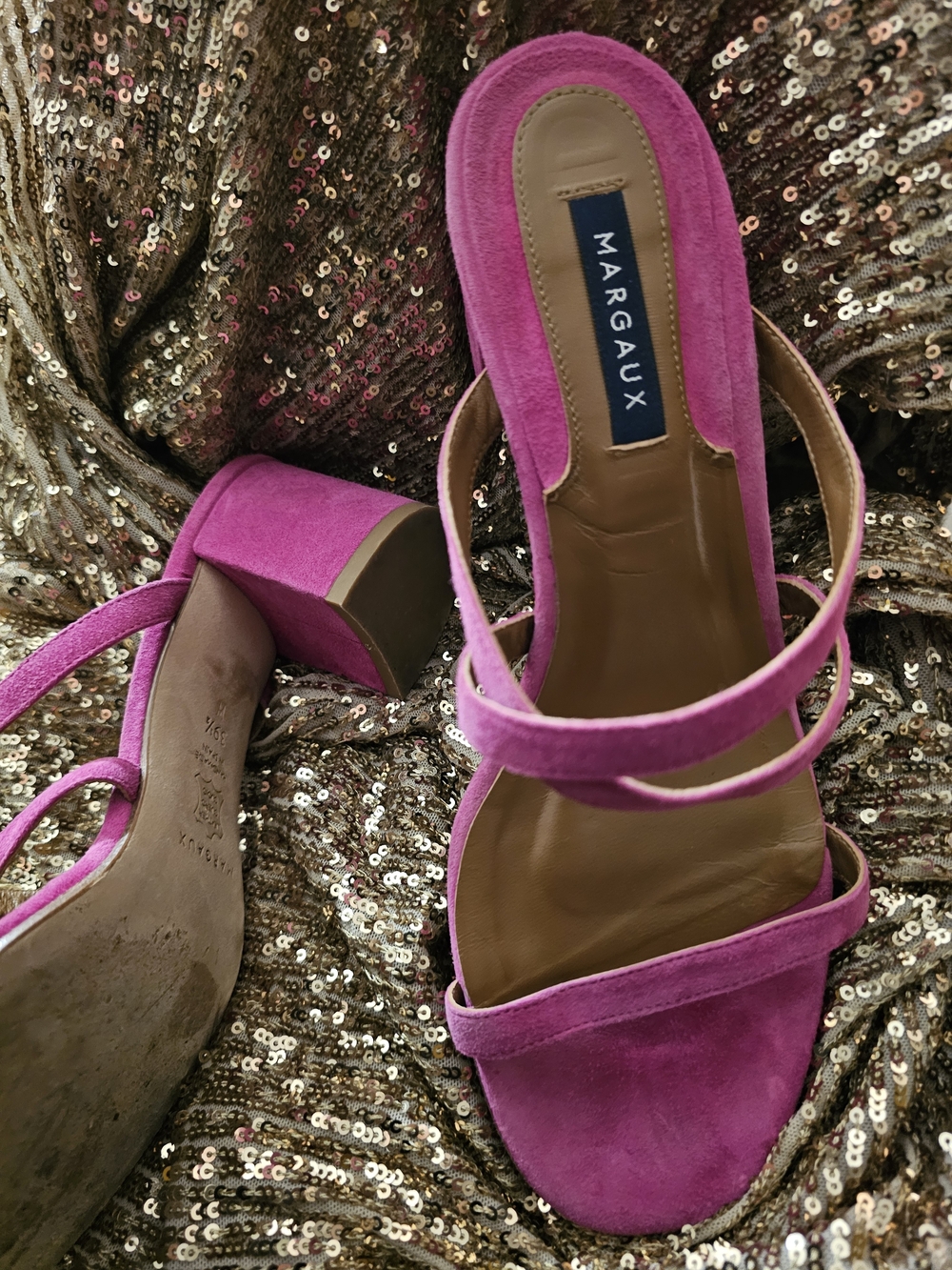 Margaux Fuchsia Suede Platform Block Heel Sandals Strappy - Picture 3 of 11